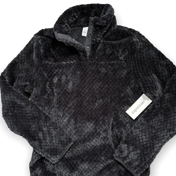Marika Tops - Marika Allie Plush Fleece Mockneck Pullover Jacket Sweatshirt Small Black Sherpa